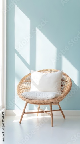 Light-filled room corner with a woven chair (1)
