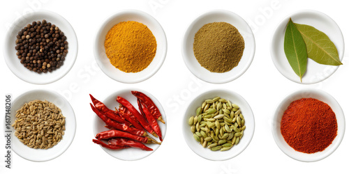 Fototapeta Naklejka Na Ścianę i Meble -  Assorted spices in small white bowls (3)