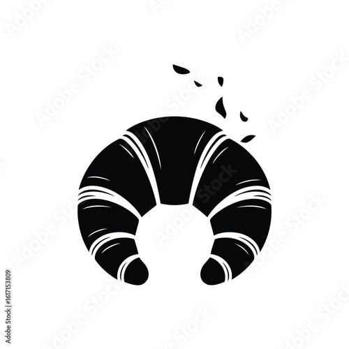Stylized black silhouette of a crescent croissant with flakes