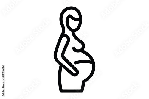 Pregnant woman icon black outline on white background pregnancy expectant mother