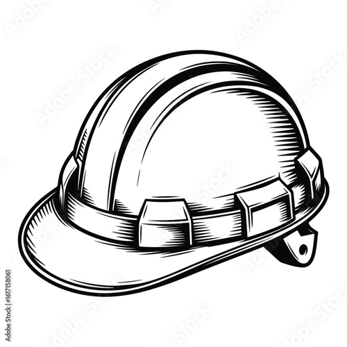 Hand drawn illustration of a white safety hard hat on a white background
