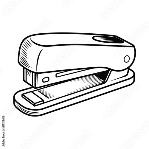 Hand drawn illustration of a classic office stapler on a white background