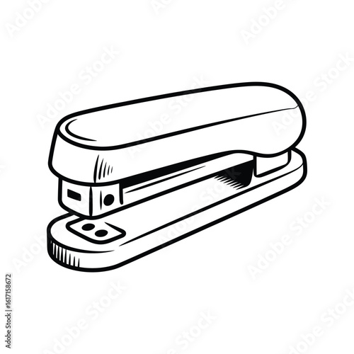 Hand drawn illustration of a classic office stapler on a white background