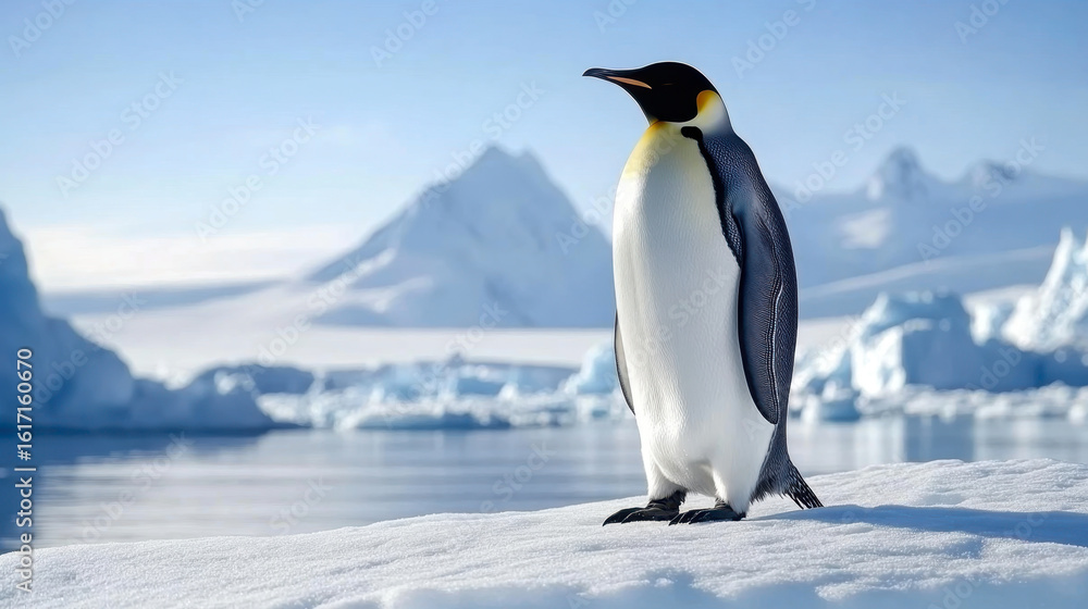 Fototapeta premium penguin stands gracefully on an ice floe in Antarctica