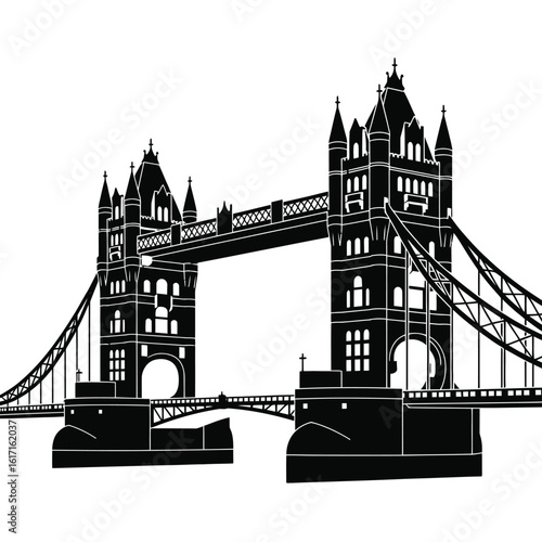 Iconic tower bridge silhouette in black and white