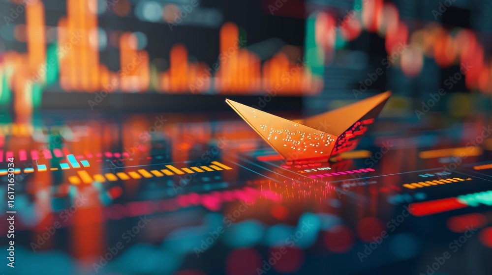 Obraz premium American paper boat symbolizes financial risk amid stock market turbulence and global uncertainty