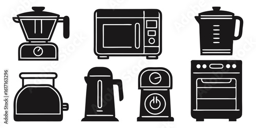 Black kitchen appliances collection blender microwave