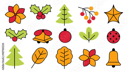 Festive holiday botanical illustration featuring traditional holly sprigs with vibrant red berries and green leaves for seasonal celebrations