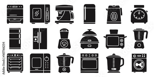 Kitchen appliances collection black silhouette oven