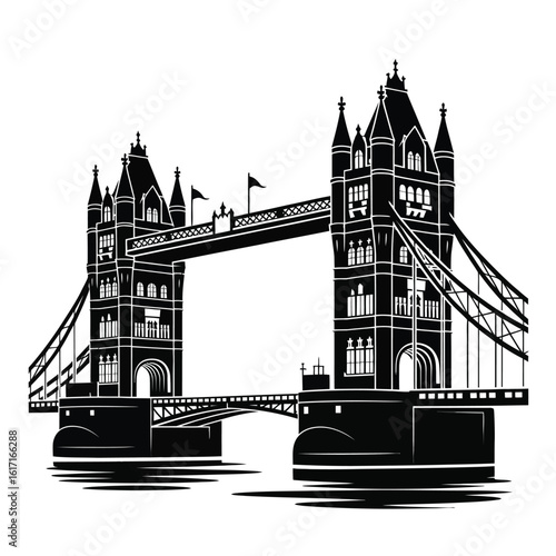 Black and white illustration of tower bridge in london
