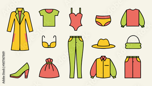Comprehensive collection of apparel and style symbols for diverse design applications and creative projects