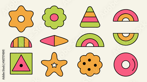 Vibrant hand drawn geometric shapes in a crayon style perfect for early childhood education and playful designs