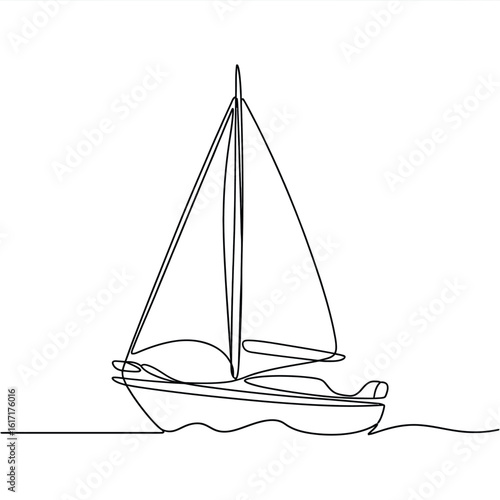 Minimalist single line drawing of a sailboat on the water