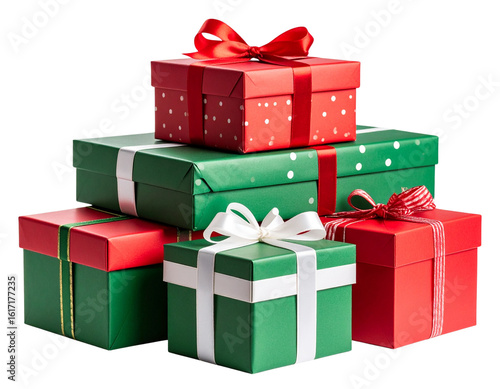  Stack of Christmas Presents in Festive Colors – Isolated PNG Prompt
