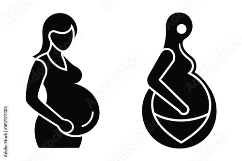 Two black silhouette icons of pregnant women side profile pregnant woman pregnancy