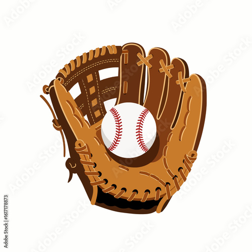 baseball glove holding baseball, brown leather clip art preview