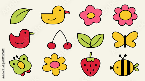 Charming hand drawn crayon kid doodle set featuring adorable childlike illustrations perfect for playful advertisements and banners