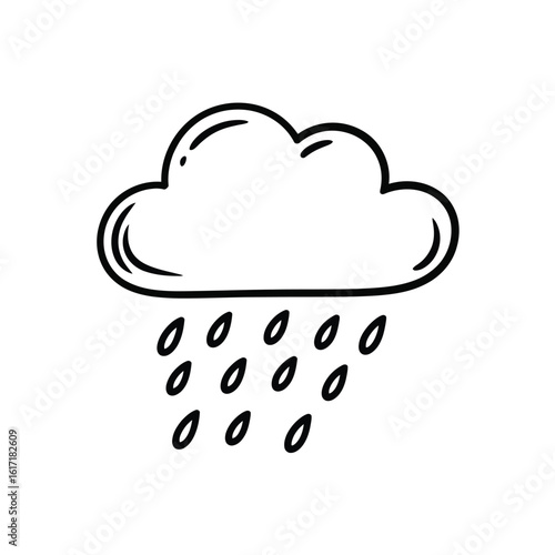 Hand drawn doodle of a rain cloud with falling raindrops