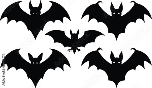 Halloween bat and bats silhouette, Bat icon, set of halloween bats vector illustration