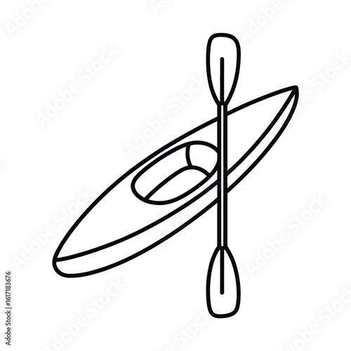 Simple line drawing of a kayak and paddle