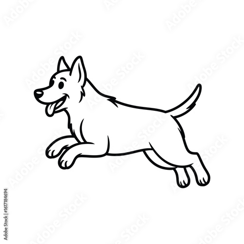 Happy dog running and jumping with tongue out