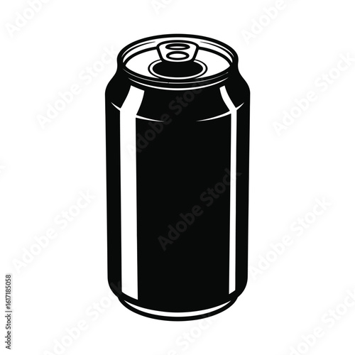 Black beverage can with pull tab on white background