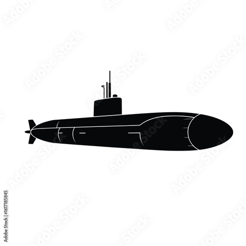 Silhouette of a modern military submarine on a white background