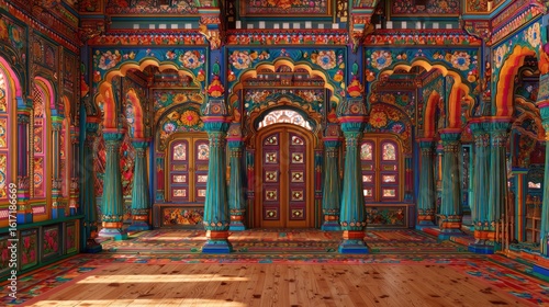 Vibrant interior of a colorful palace