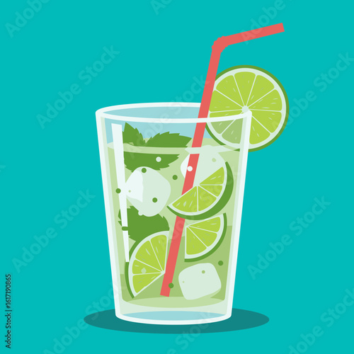 Mojito with Mint and Lime Flat-style Vector illustration