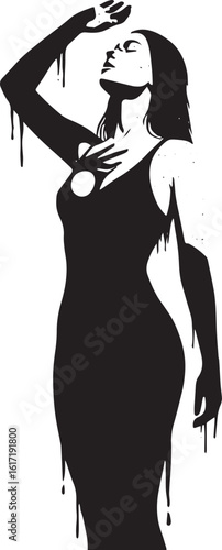 Monochrome Elegance: Abstract Female Figure in Flowing Dress Sil