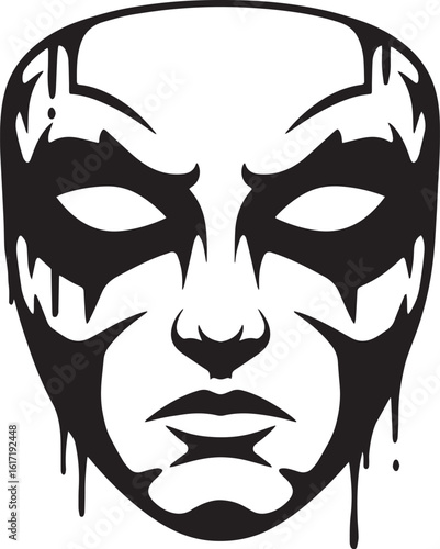 Abstract black and white face mask, gothic design with dripping