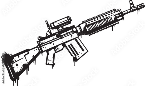 Stylized assault rifle illustration with dripping paint design e