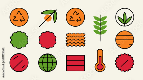 Collection of simple outline graphics representing various textile qualities and material characteristics for design projects