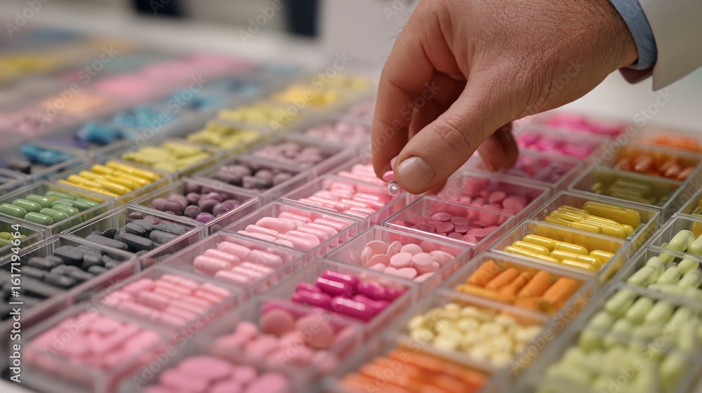 Obraz premium Pharmaceutical Dispensing Process Pharmacy Image Clinical Environment Close-Up Medication Management