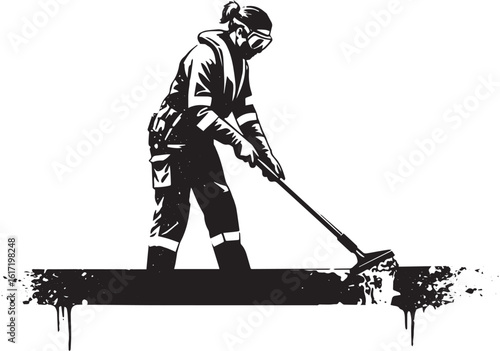 Woman in Protective Gear Scraping a Graffiti-Covered Surface Cle