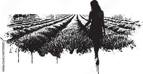 Solitary stroll through fragrant fields a woman's silhouette ami