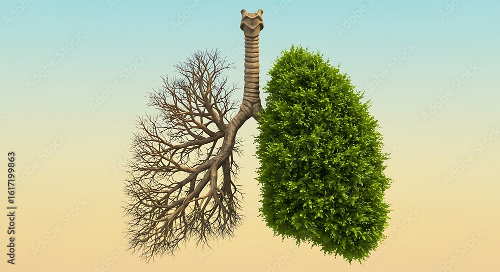 Fototapeta premium Representation of Healthy and Diseased Lungs, The contrast between healthy and unhealthy lungs is represented by this image