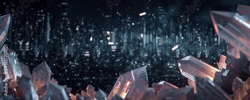 Crystal landscape with futuristic city skyline
