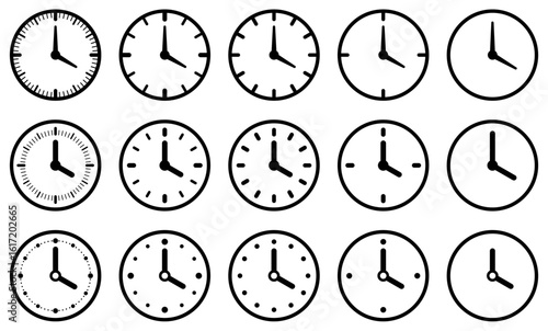 様々な形の時計アイコンのベクターイラストセット