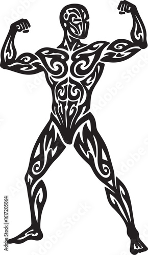 Stylized Tribal Figure: A Bold Symbol of Strength and Intricate