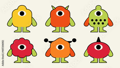 Whimsical and vivid group of playful colorful creatures standing together in a lively celebration scene