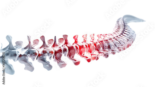 3D Medical Illustration of Human Spine with Red Highlighted Pain Points, Representing Back Injury or Discomfort