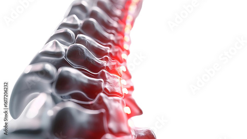 3D Human Spine with Red Pain Points. Medical illustration of back pain, injury, or inflammation.