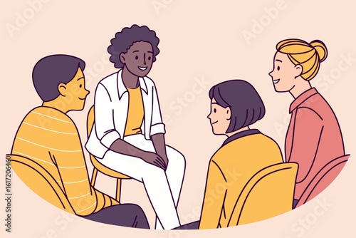 Diverse Group Engaged in Supportive Conversation.