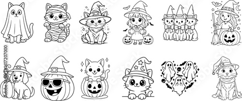 Magical Cat-o-Ween Grid – Witch Hats, Ghost Sheets & Pumpkin Companions for Cute Halloween Streetwear