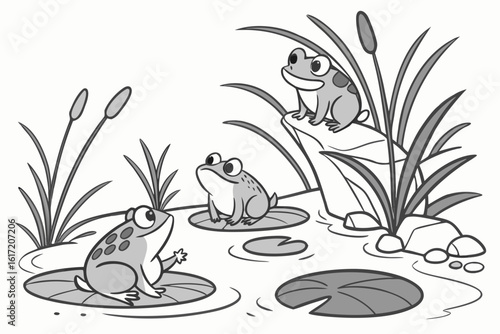 Wallpaper Mural Three Frogs Jumping in a Pond. Torontodigital.ca