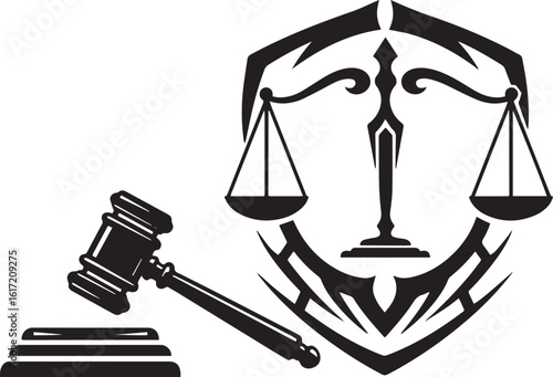 Symbolic representation of justice with scales and gavel in grap