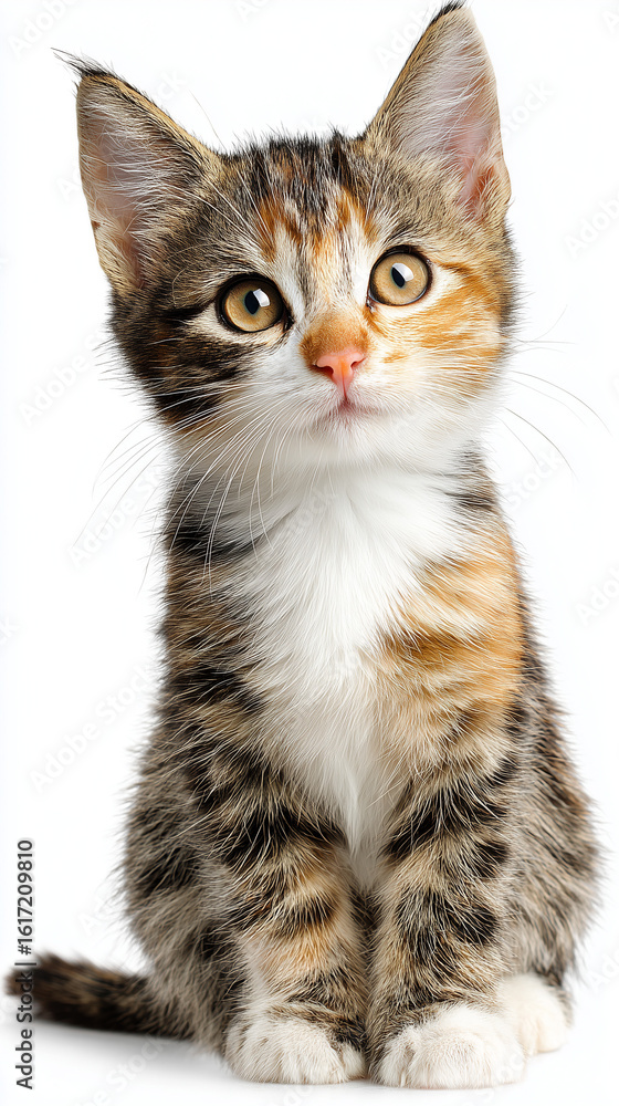 Obraz premium Cute cat, kitten lodie-cut png for calming pet product design, isolated style as high-resolution realistic photograph on white background, perfect for packaging