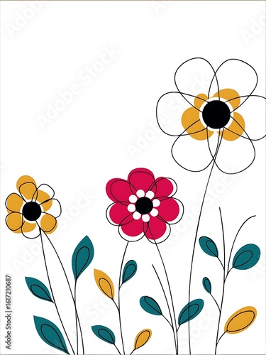 Stylized Flower Illustration with Bold Colors and Simple Line Art Design