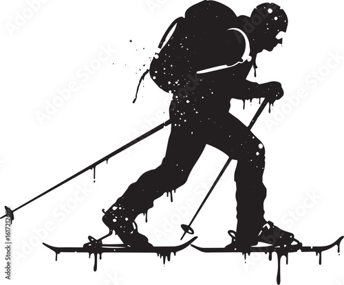 Abstract illustration of a cross country skier with splatter des